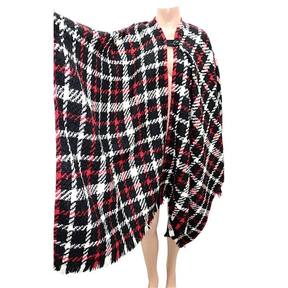 MOSCHINO Boutique Tartan Wool Cape Poncho Blanket Wrap Oversized Scarf OS - Picture 2 of 8